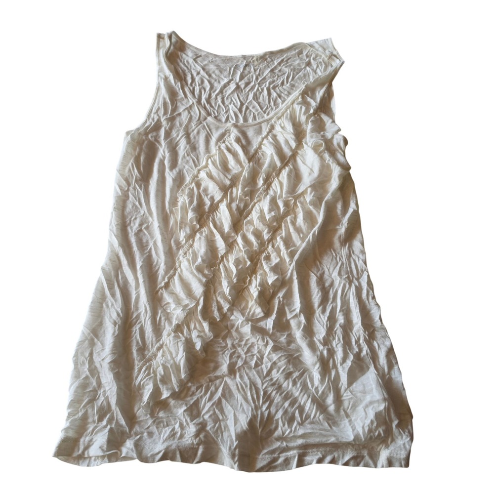 Caslon Women White Ruffle Front Sleeveless Scoop Neck Tank Top Size M